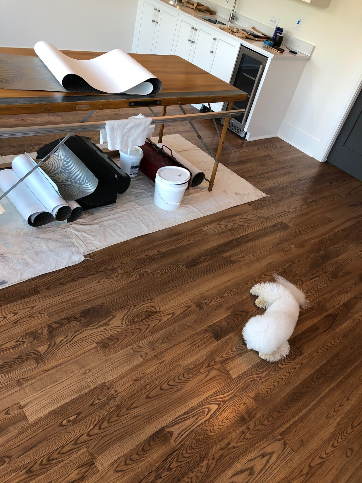 Wallcovering installation in progress, c. 2020